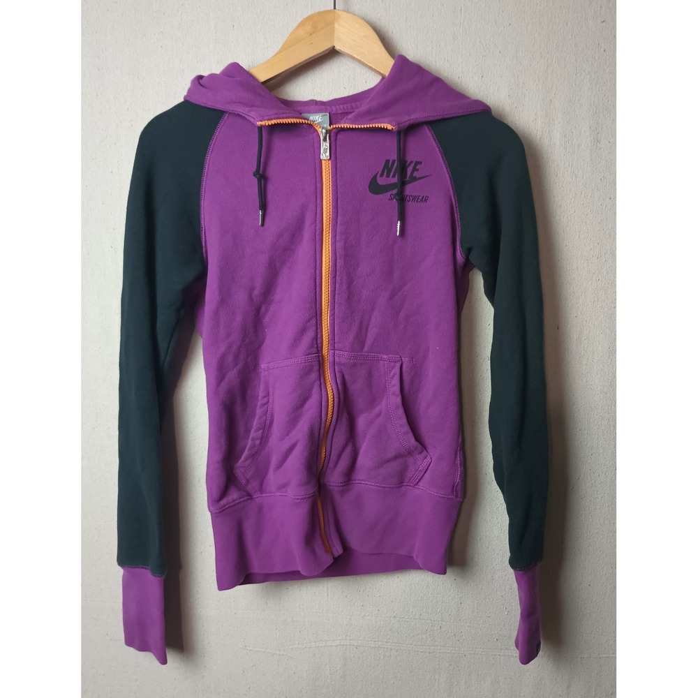 Vintage Nike Sportswear Full Zip‎ Hoodie Purple Black Athleisure Jacket Small